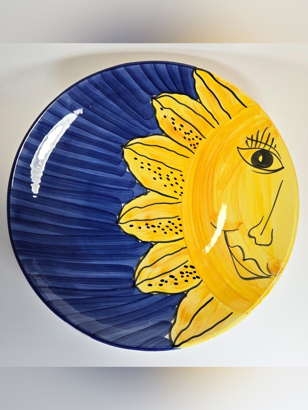 Sunface Ceramic Wall Plate in Yellow and Blue